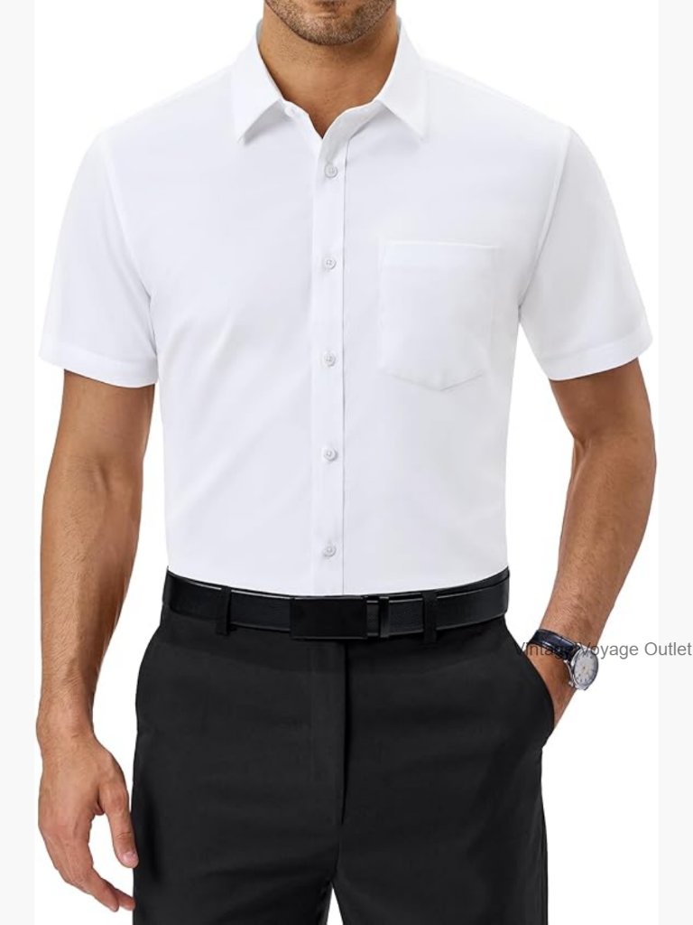 Mens Short Sleeve Button Down Shirt Wrinkle Free Stretch Reg